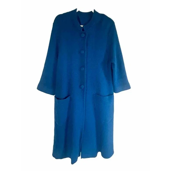 Celine Modele Depose Wool Cashmere Blend Sweater Coat Stunning Blue Buttons L - Picture 1 of 11